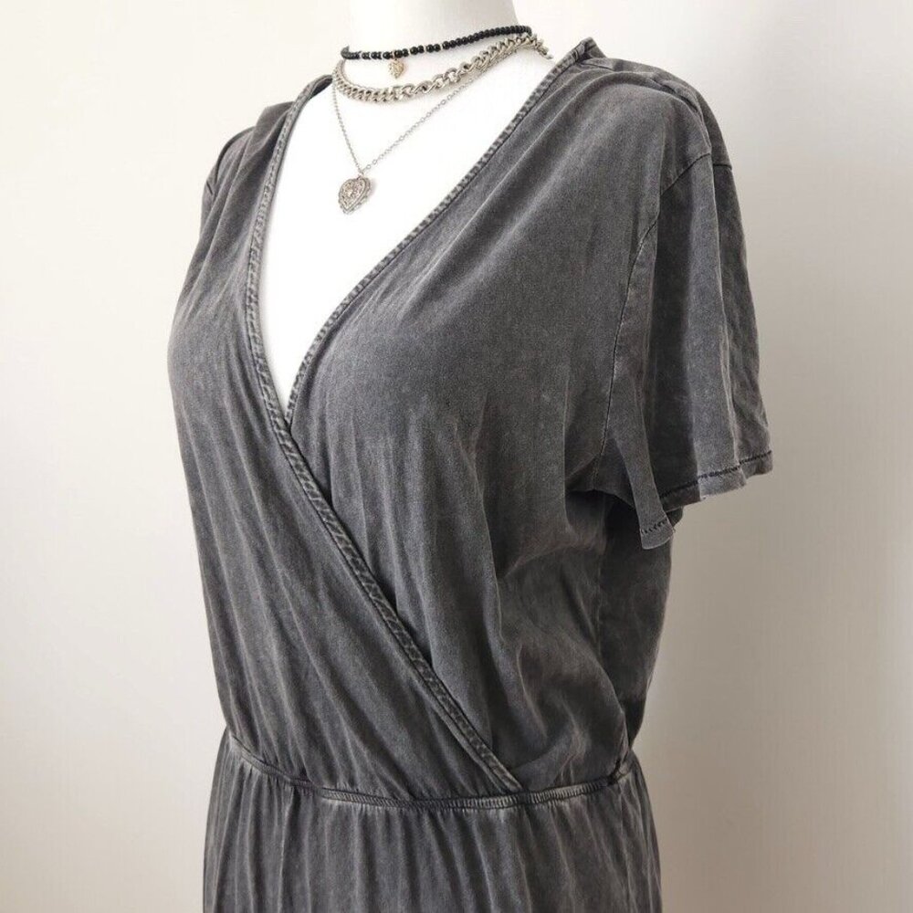H&M Gray Romper Sz Medium Acid Wash Grunge Goth Punk Elastic Waist Short Sleeve - Picture 16 of 16